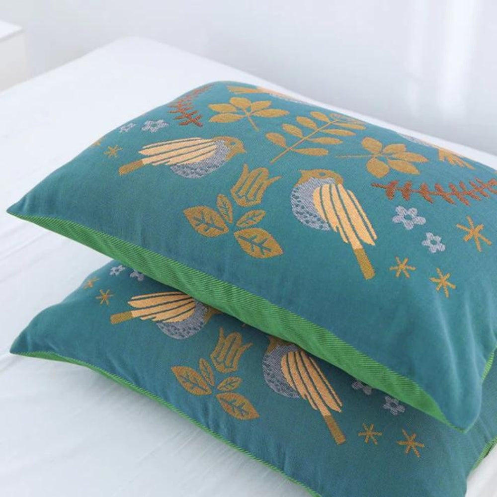 Bird Jacquard Cotton Gauze Pillowcases, Set of 2 - product view 2