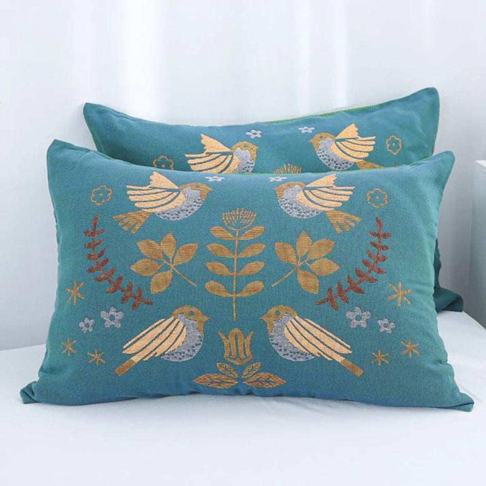 Bird Jacquard Cotton Gauze Pillowcases, Set of 2 - product view 1