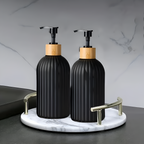 Black Ribbed Soap Dispenser with Bamboo Accent, 499.79 ml - product view 3