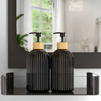 Black Ribbed Soap Dispenser with Bamboo Accent, 499.79 ml - product view 5