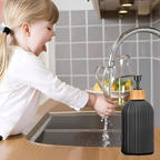 Black Ribbed Soap Dispenser with Bamboo Accent, 499.79 ml - product view 6
