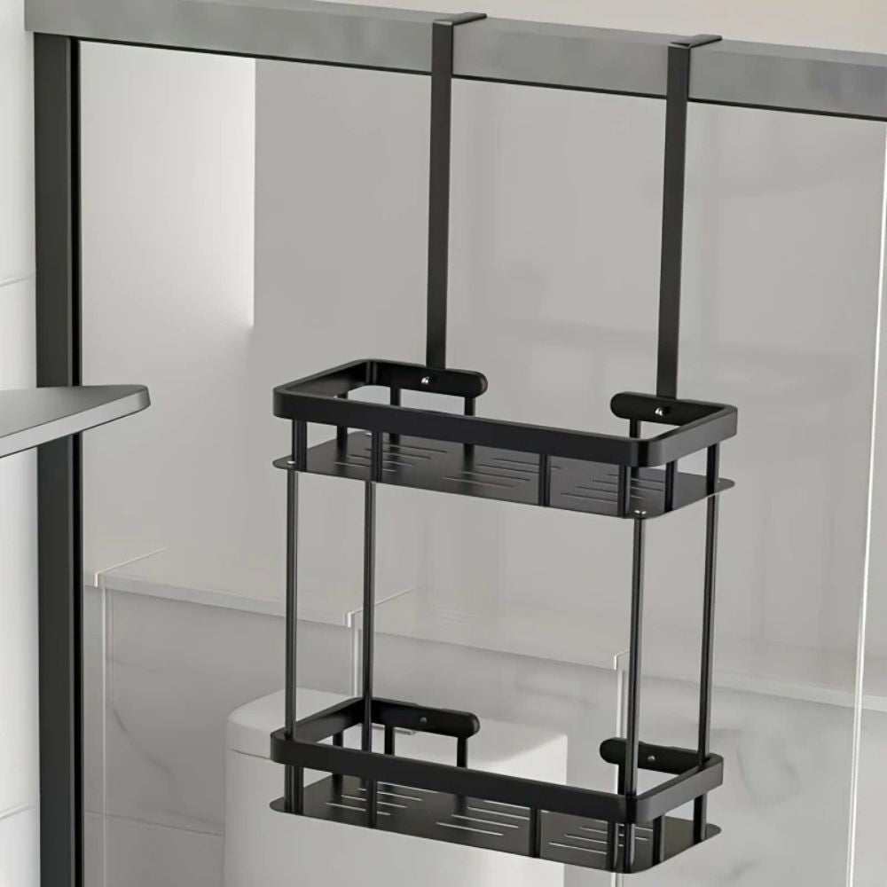 Hanging Shower Caddy Rack, Black No-Drill Bathroom Storage - product view 4