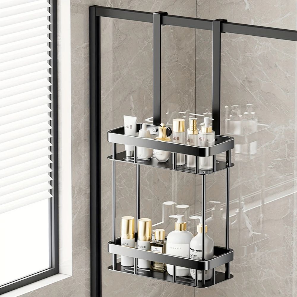 Hanging Shower Caddy Rack, Black No-Drill Bathroom Storage - product view 2