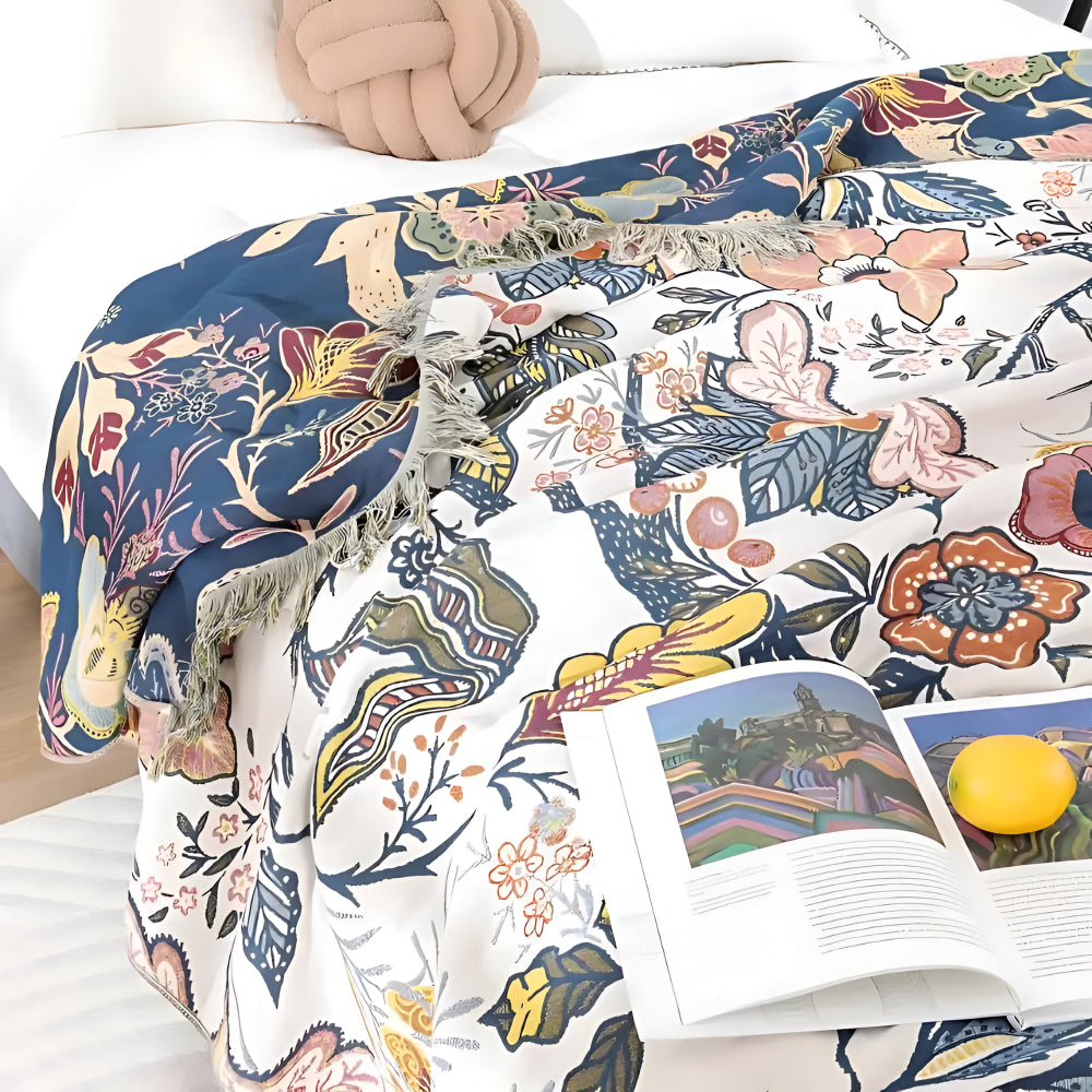 Reversible Floral Throw Blanket with Tassels — product view 4