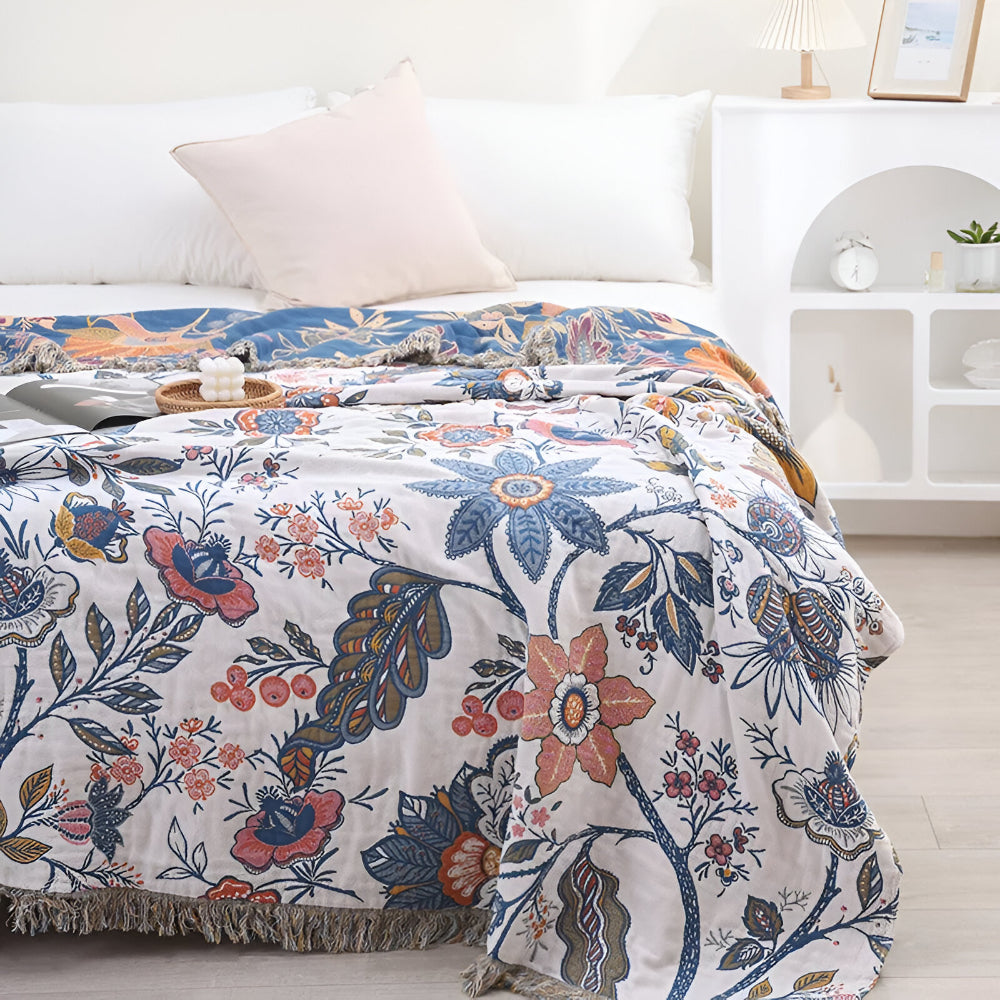 Reversible Floral Throw Blanket with Tassels — product view 3