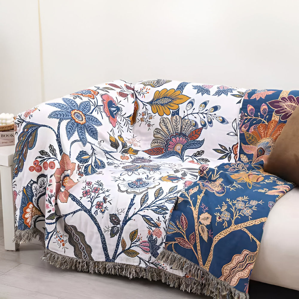 Reversible Floral Throw Blanket with Tassels — product view 1