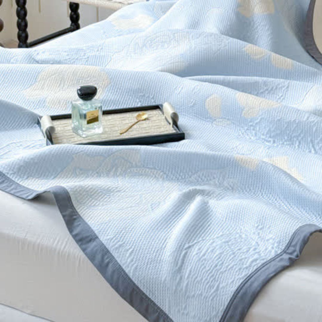 Blue Rose Cotton Blanket, Floral Bed and Sofa Throw - product view 2