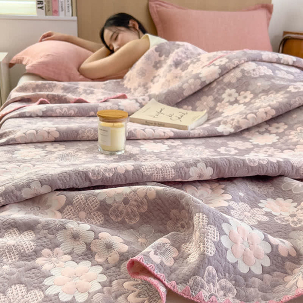Floral Cotton Gauze Blanket, Lightweight Layer for Bed and Sofa - product view 8