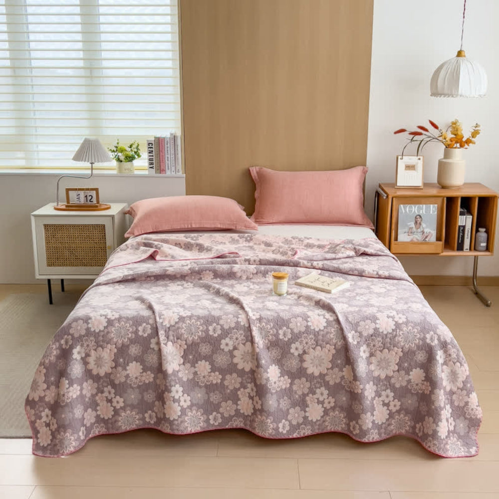 Floral Cotton Gauze Blanket, Lightweight Layer for Bed and Sofa - product view 3