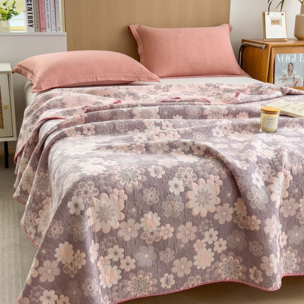 Floral Cotton Gauze Blanket, Lightweight Layer for Bed and Sofa - product view 4