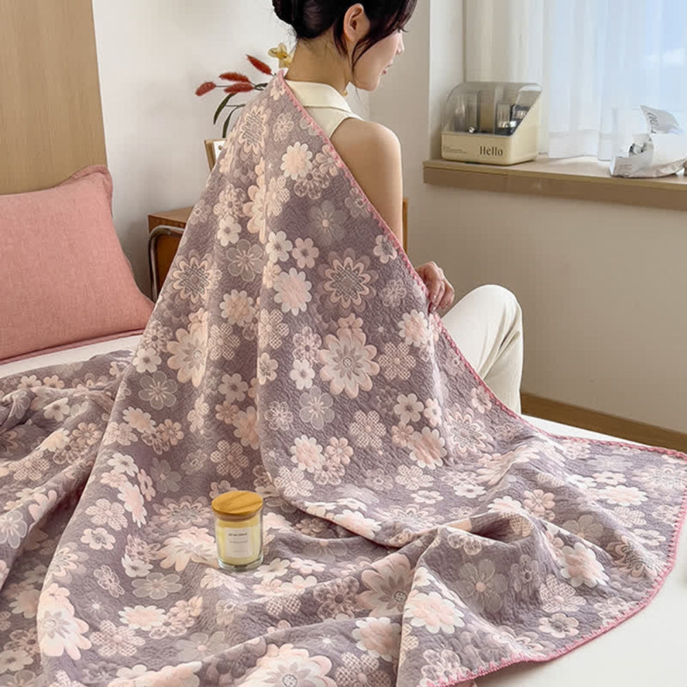 Floral Cotton Gauze Blanket, Lightweight Layer for Bed and Sofa - product view 5
