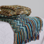 Boho Zigzag Knit Throw Blanket with Fringe, 129.54 x 218.44 cm - product view 3