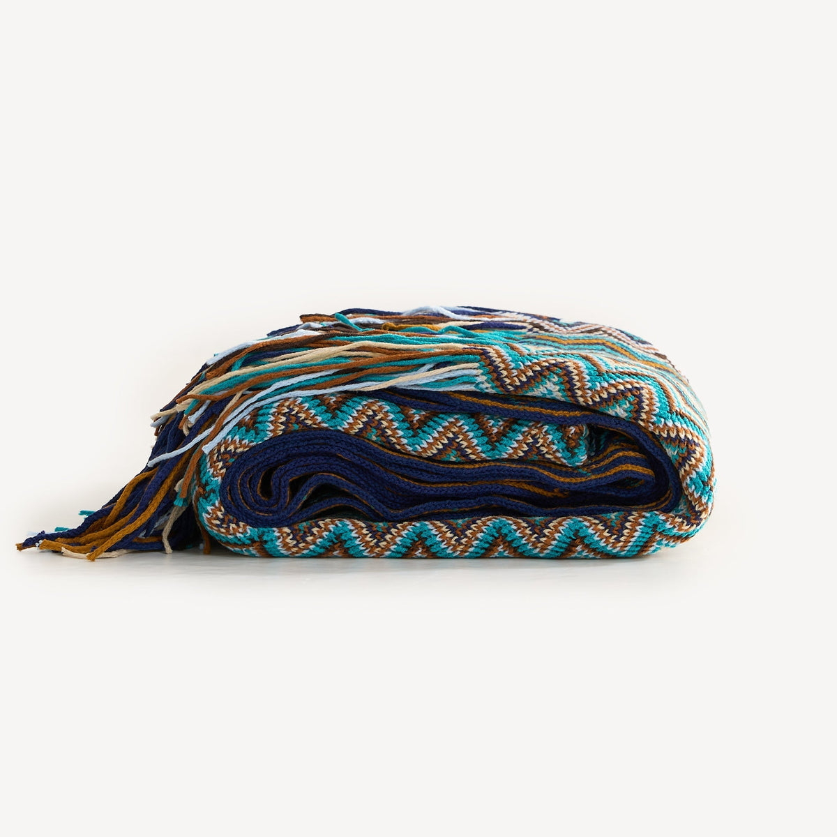 Boho Zigzag Knit Throw Blanket with Fringe, 129.54 x 218.44 cm - product view 4