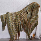 Boho Zigzag Knit Throw Blanket with Fringe, 129.54 x 218.44 cm - product view 7