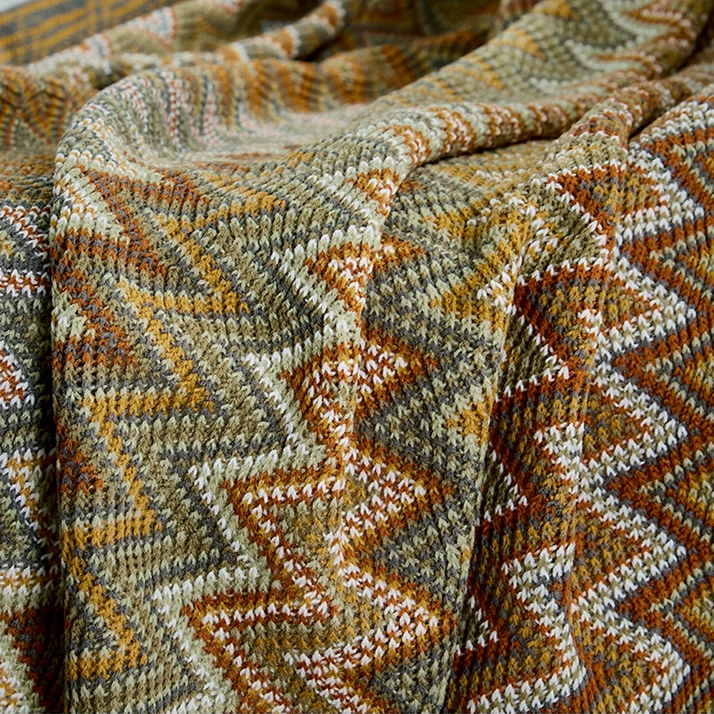 Boho Zigzag Knit Throw Blanket with Fringe, 129.54 x 218.44 cm - product view 8