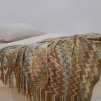 Boho Zigzag Knit Throw Blanket with Fringe, 129.54 x 218.44 cm - product view 9