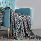 Boho Zigzag Knit Throw Blanket with Fringe, 129.54 x 218.44 cm - product view 1