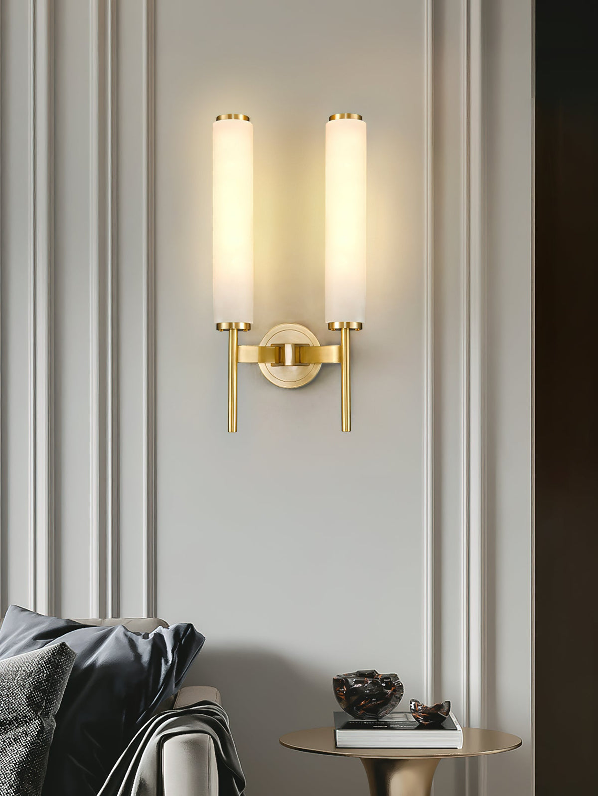 Alabaster Wall Sconce with Brass or Black Frame - view 13