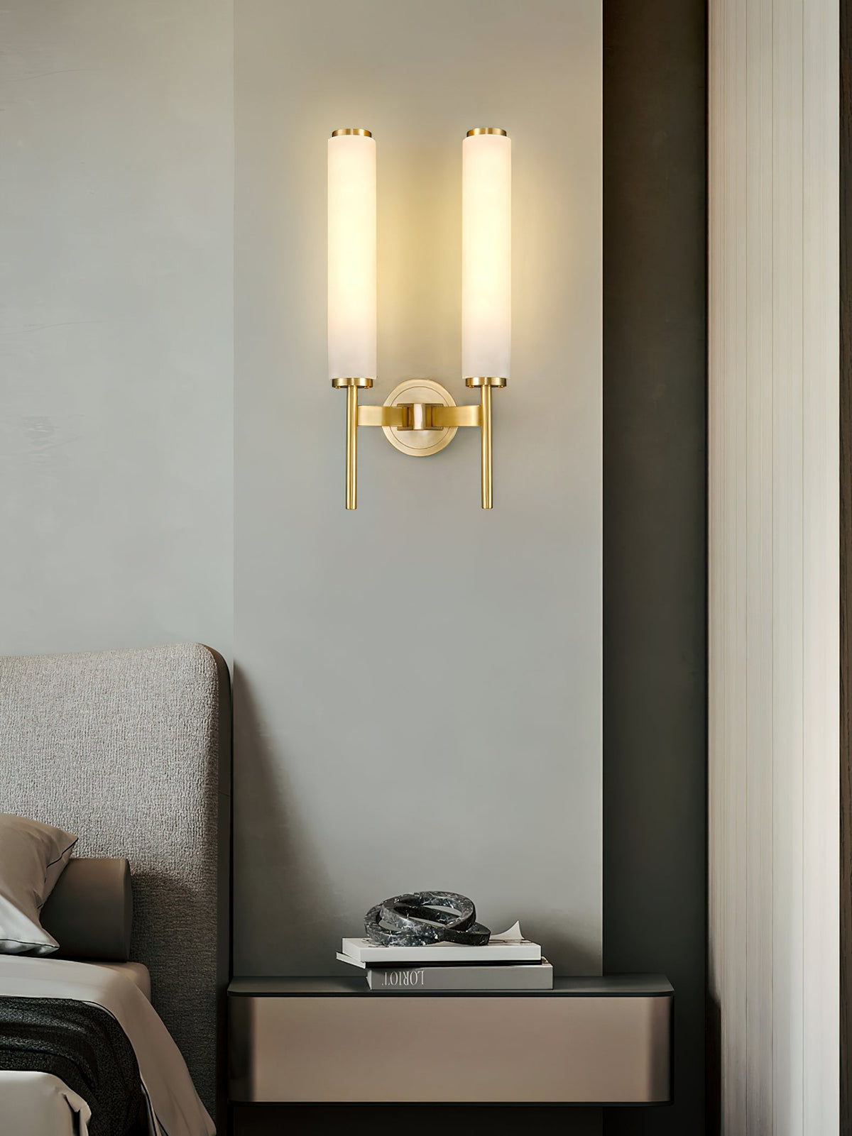 Alabaster Wall Sconce with Brass or Black Frame - view 14