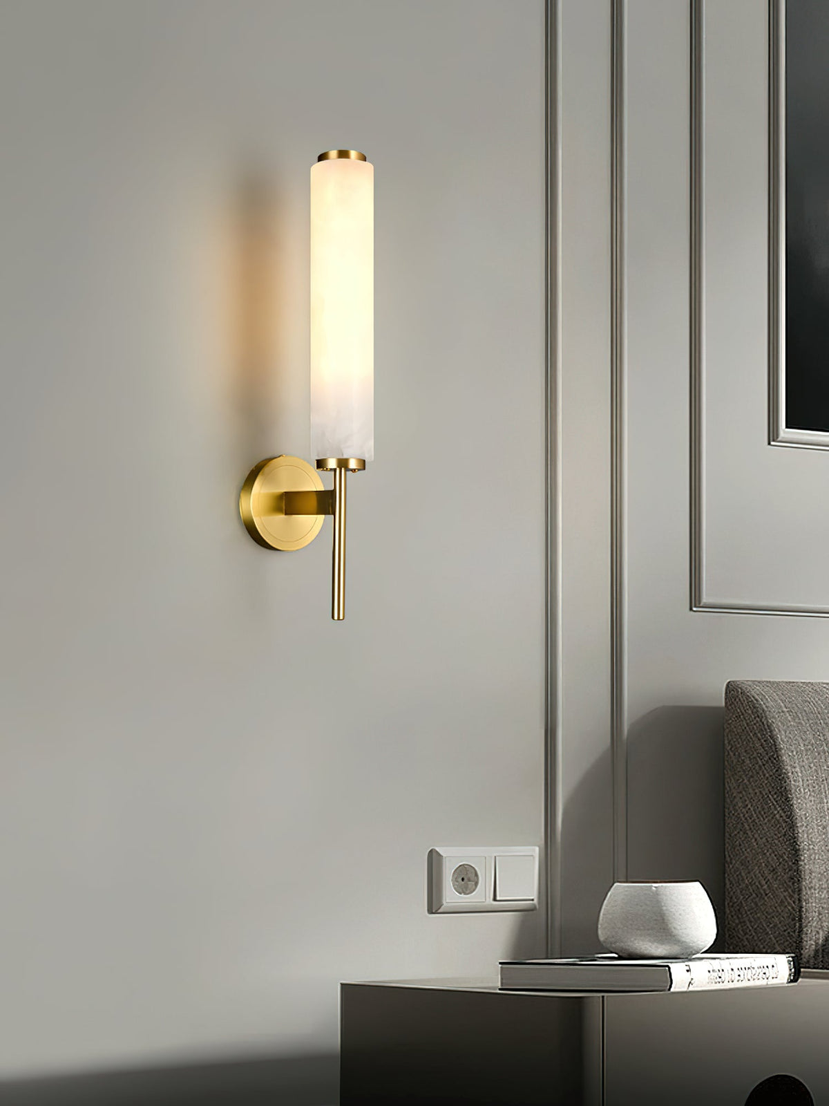 Alabaster Wall Sconce with Brass or Black Frame - view 16