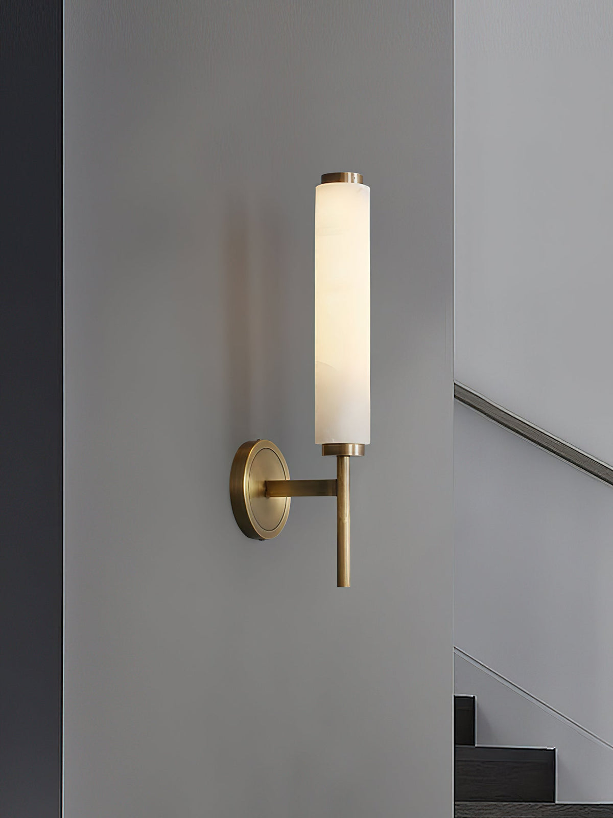Alabaster Wall Sconce with Brass or Black Frame - view 18
