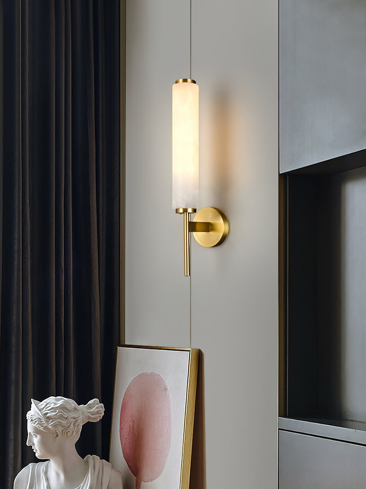 Alabaster Wall Sconce with Brass or Black Frame - view 20
