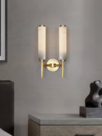 Alabaster Wall Sconce with Brass or Black Frame - view 21