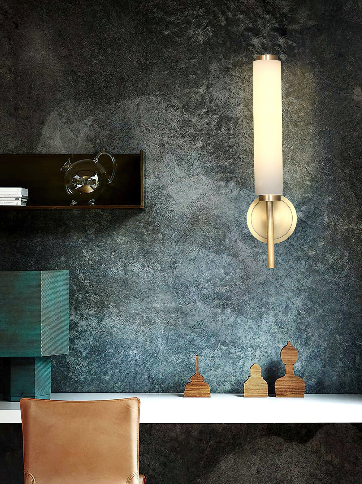 Alabaster Wall Sconce with Brass or Black Frame - view 23