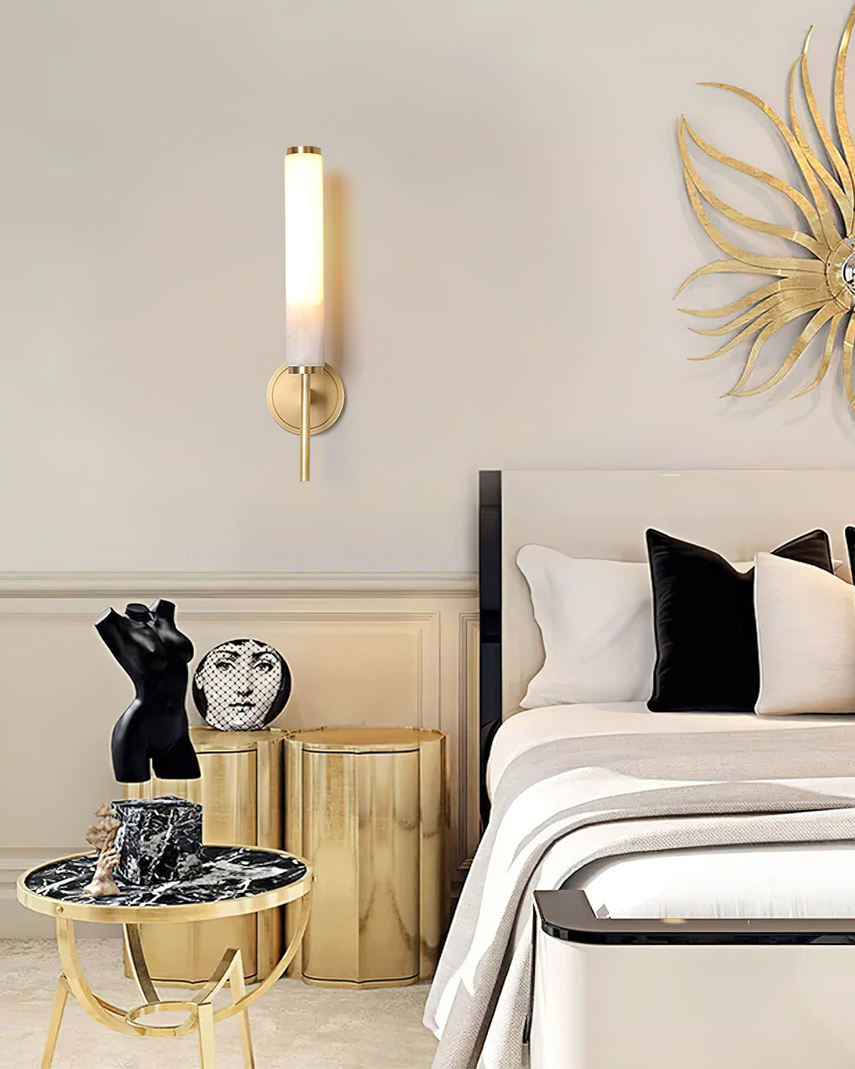 Alabaster Wall Sconce with Brass or Black Frame - view 24