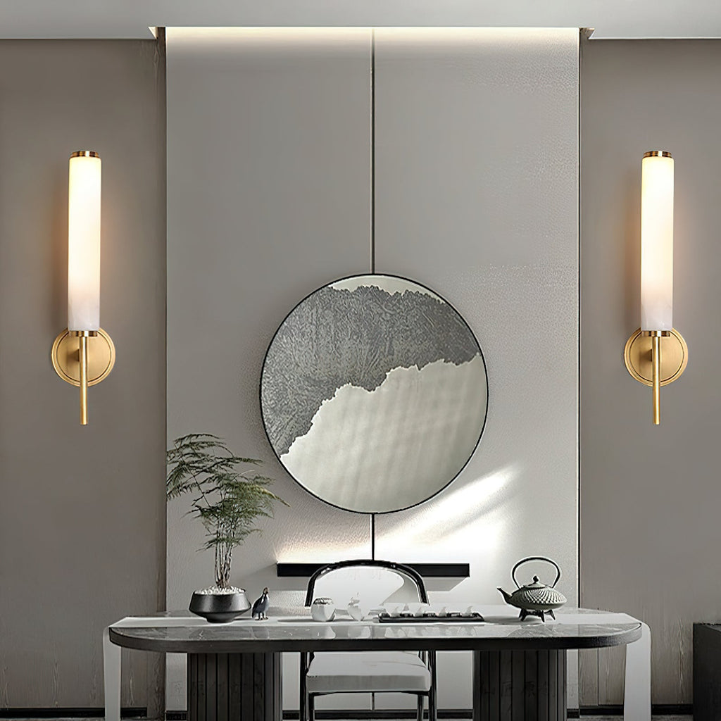 Alabaster Wall Sconce with Brass or Black Frame - view 6