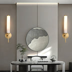 Alabaster Wall Sconce with Brass or Black Frame - view 6
