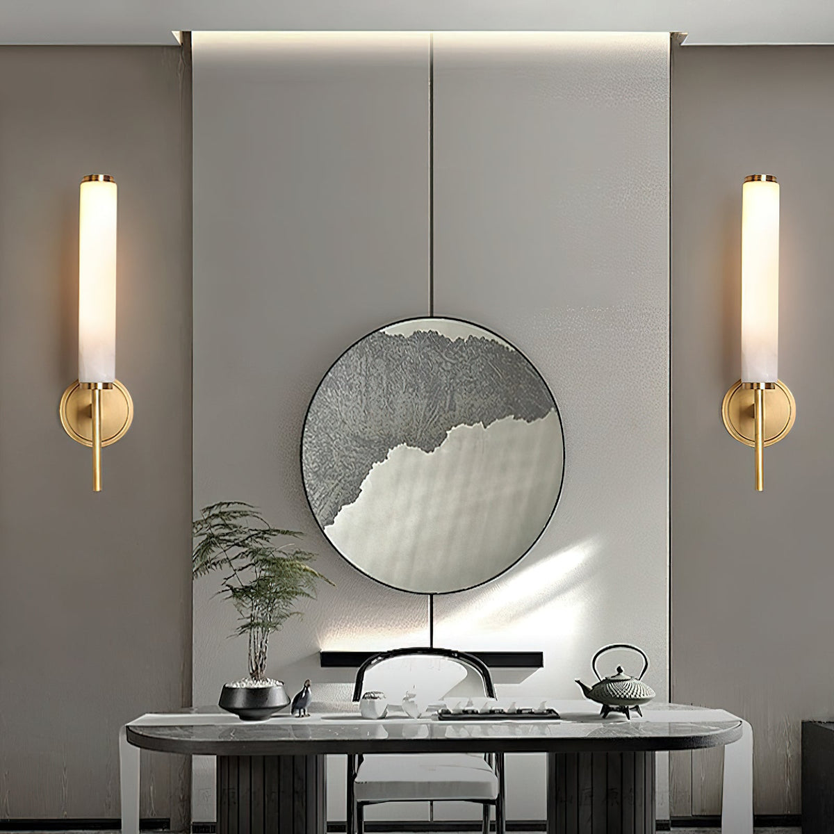 Alabaster Wall Sconce with Brass or Black Frame - view 6