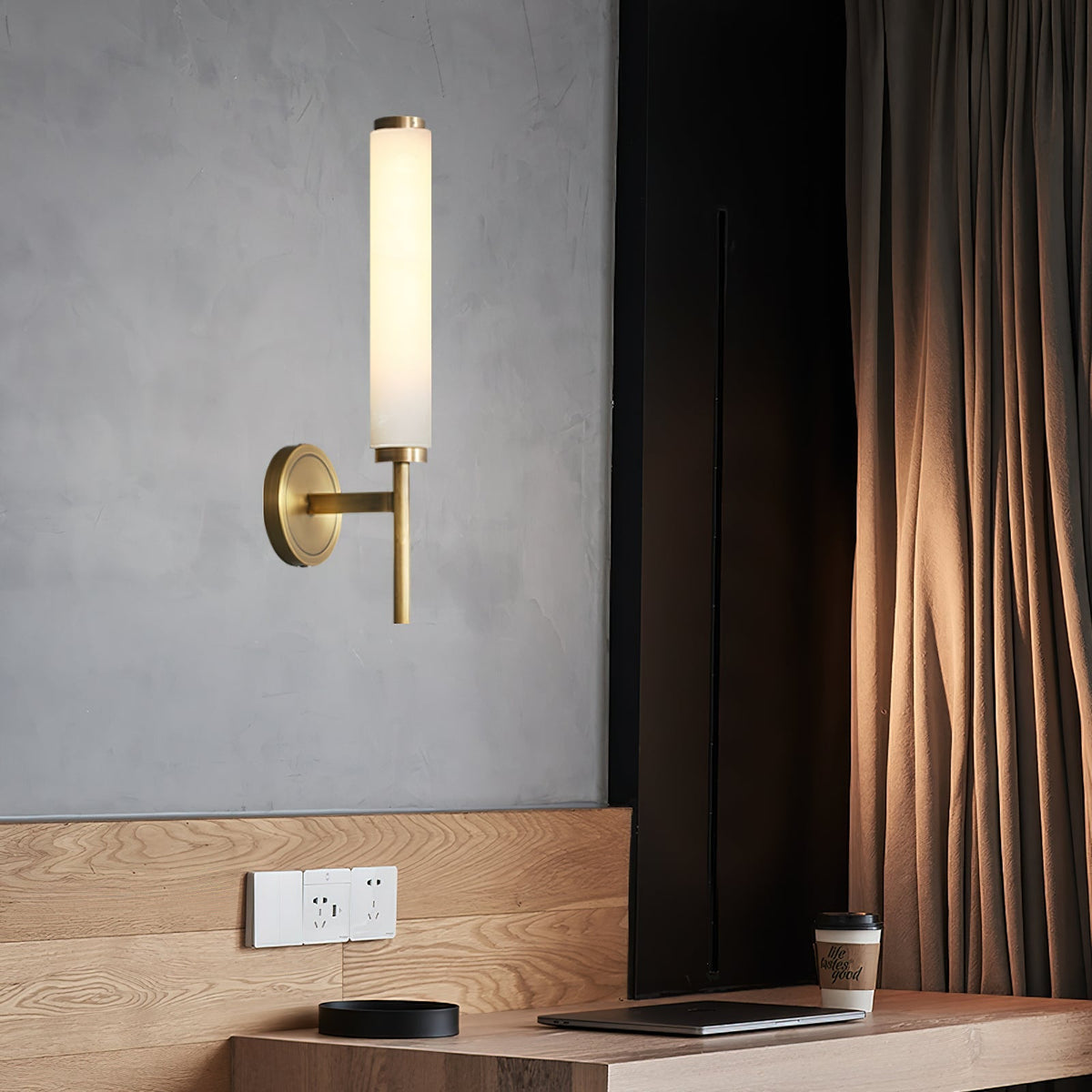 Alabaster Wall Sconce with Brass or Black Frame - view 11