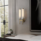 Alabaster Wall Sconce with Brass or Black Frame - view 3