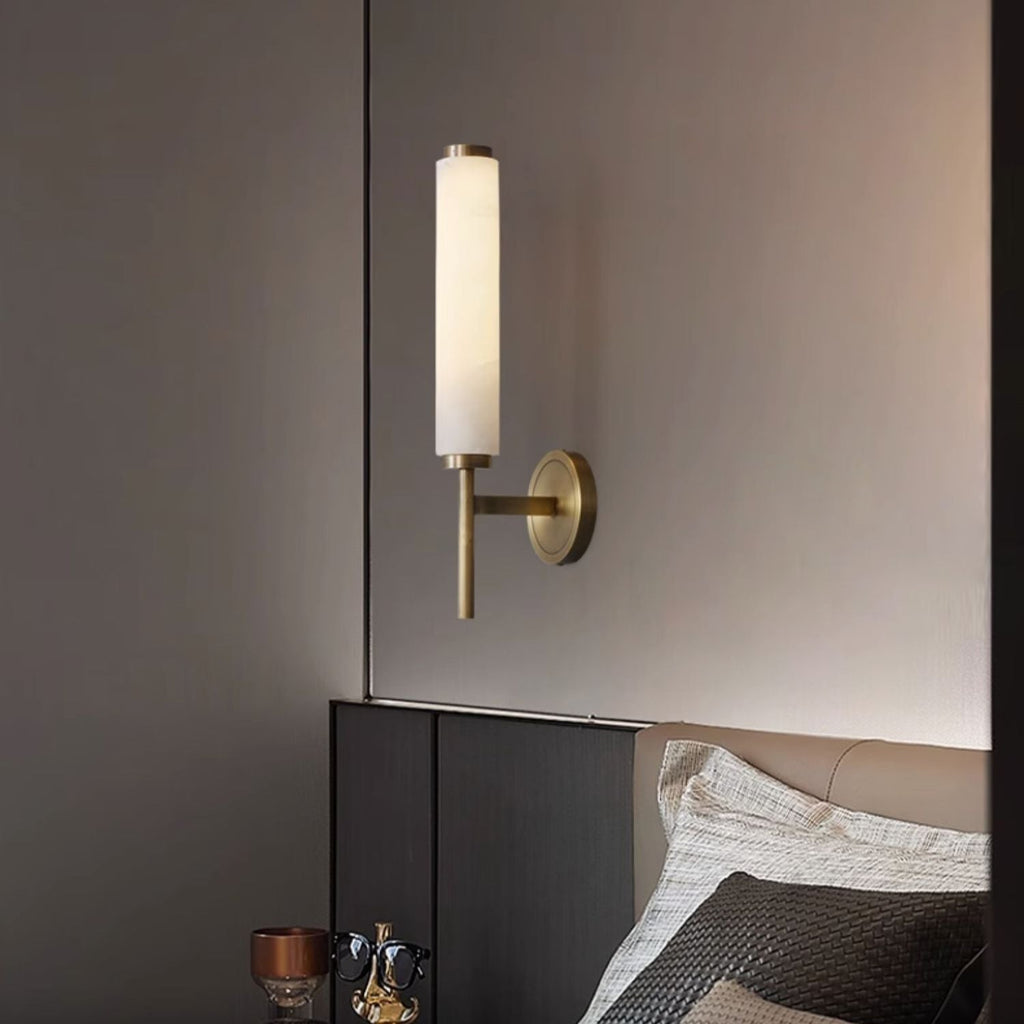 Alabaster Wall Sconce with Brass or Black Frame - view 7