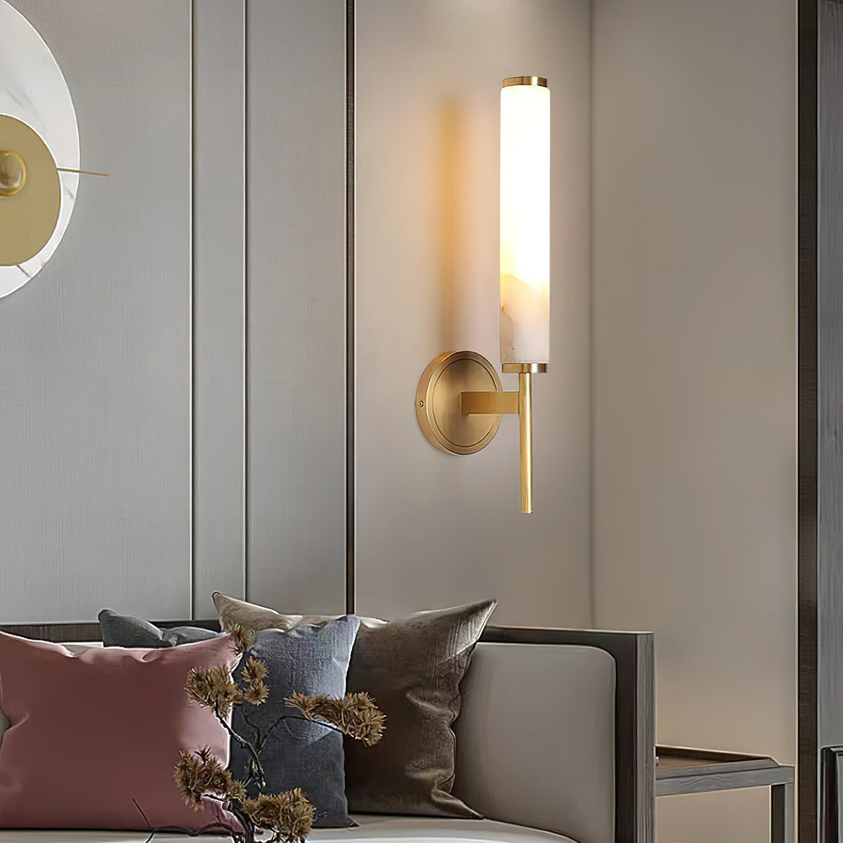 Alabaster Wall Sconce with Brass or Black Frame - view 4