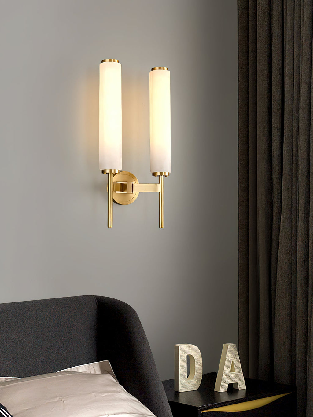 Alabaster Wall Sconce with Brass or Black Frame - view 12