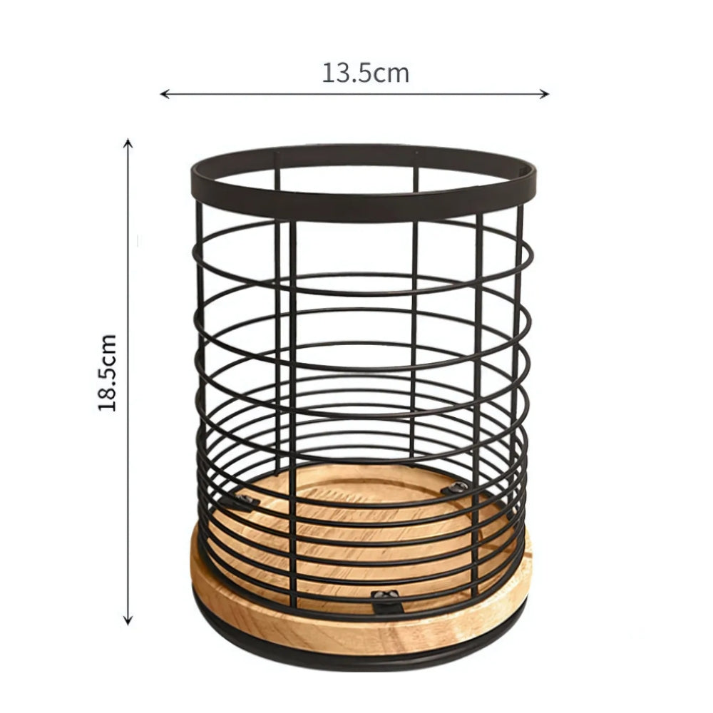 Rotating Kitchen Utensil Holder with Iron Frame and Wooden Base - product view 5