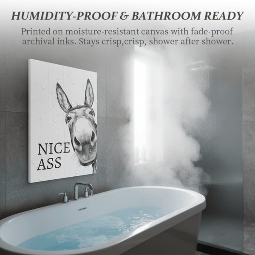Humorous Donkey Bathroom Canvas Print, Farmhouse Wall Art — product view 6