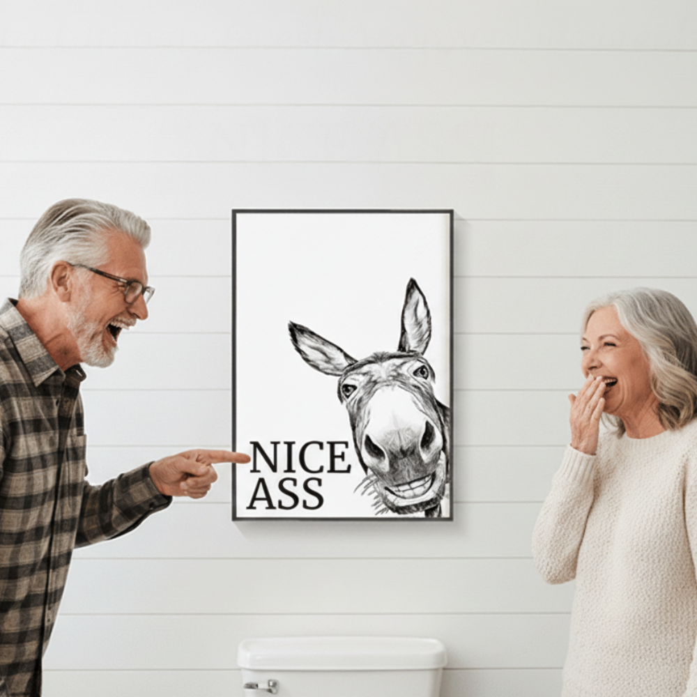 Humorous Donkey Bathroom Canvas Print, Farmhouse Wall Art — product view 1