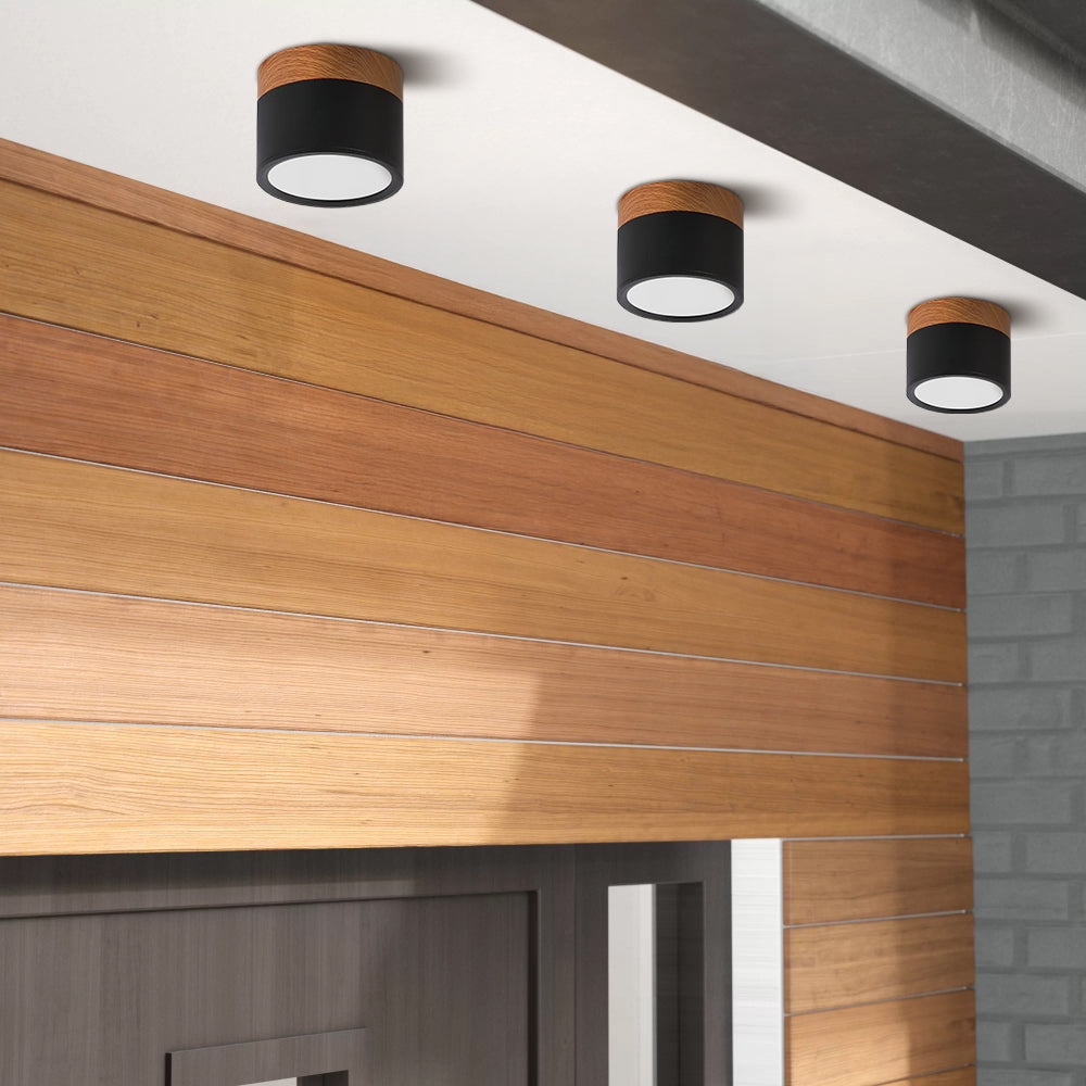 Wood-Effect LED Button Ceiling Light - view 9