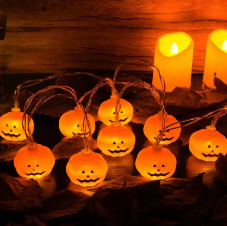 Halloween Pumpkin LED String Lights, Battery Powered, 10 or 20 LEDs - product view 2
