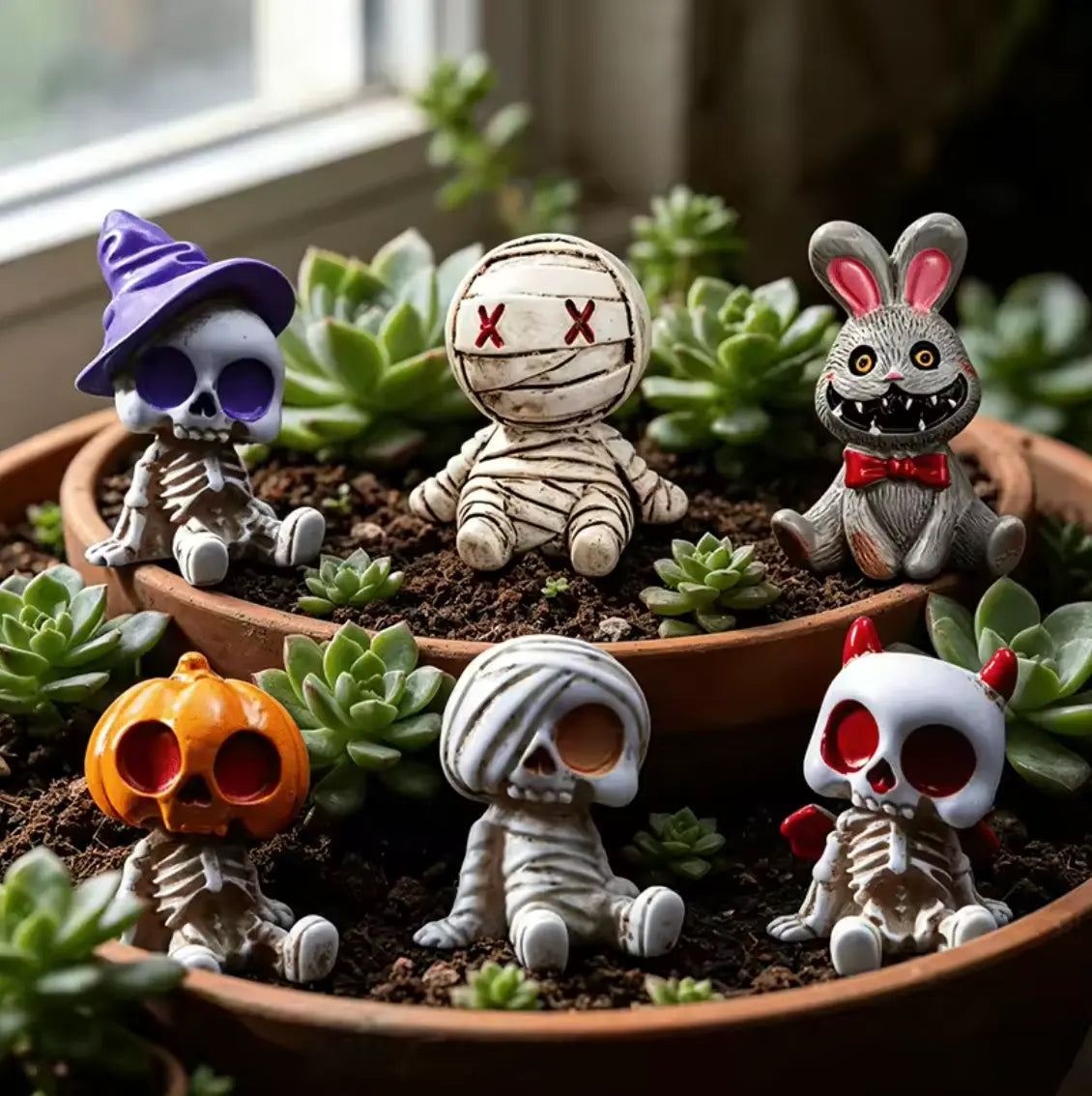 Mini Halloween Skeleton Figurines, 6-Piece Resin Decoration Set - product view 5