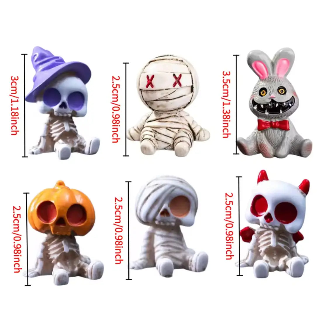 Mini Halloween Skeleton Figurines, 6-Piece Resin Decoration Set - product view 6