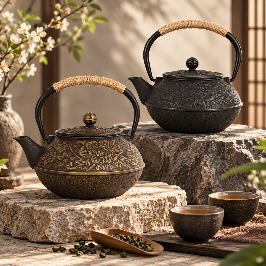 Cast Iron Teapot Japanese Tea Pot Floral Design