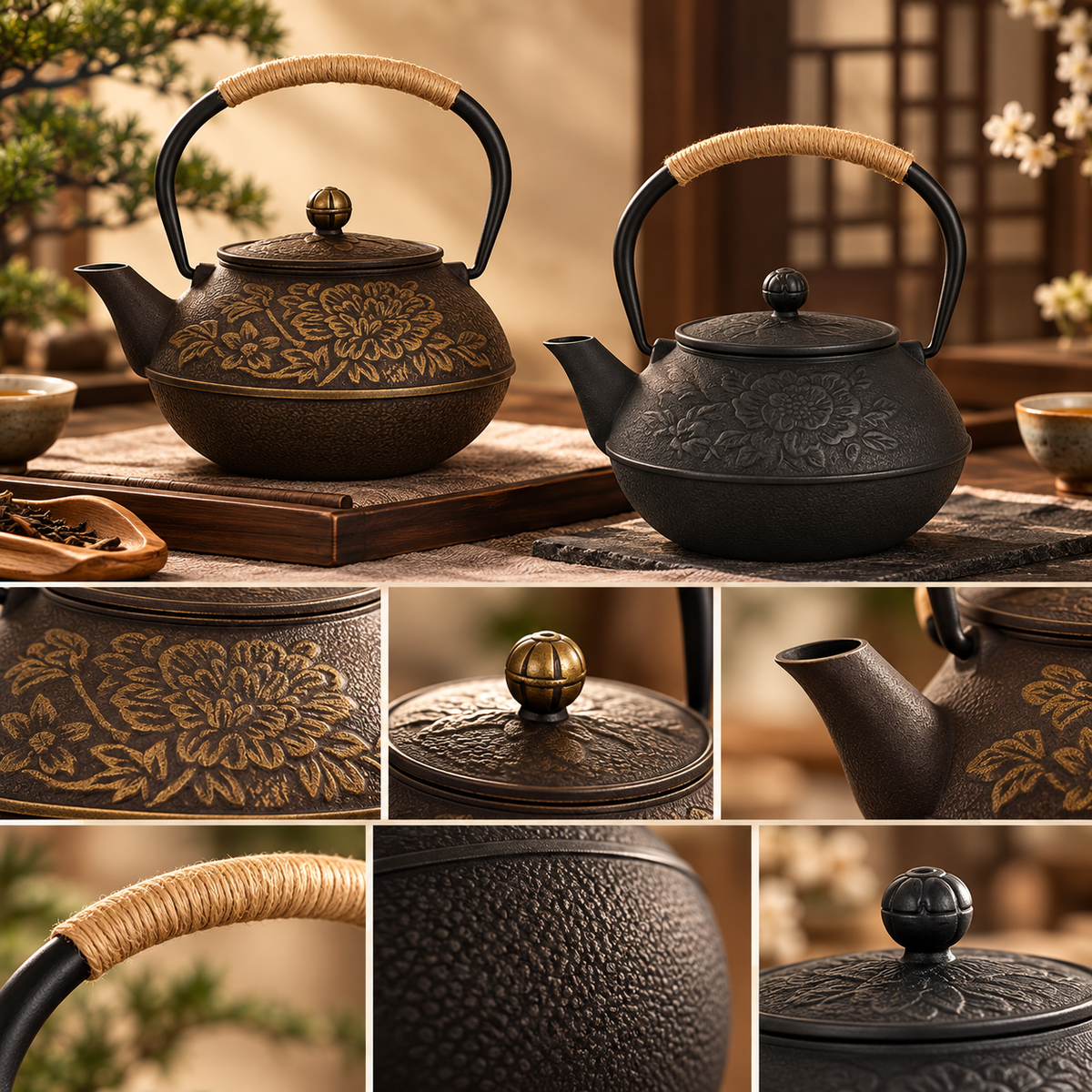 Cast Iron Teapot Japanese Tea Pot Floral Design
