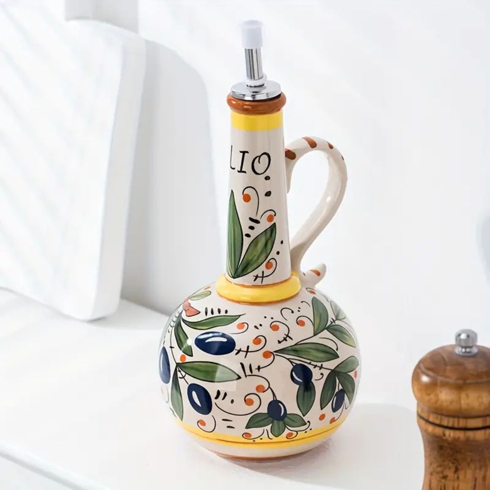 Hand-Painted Ceramic Oil and Vinegar Dispenser Bottle - product view 2