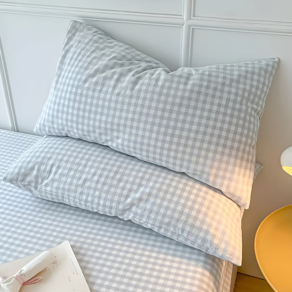 Checkered Microfibre Pillowcases with Closure, Set of 2 - product view 3
