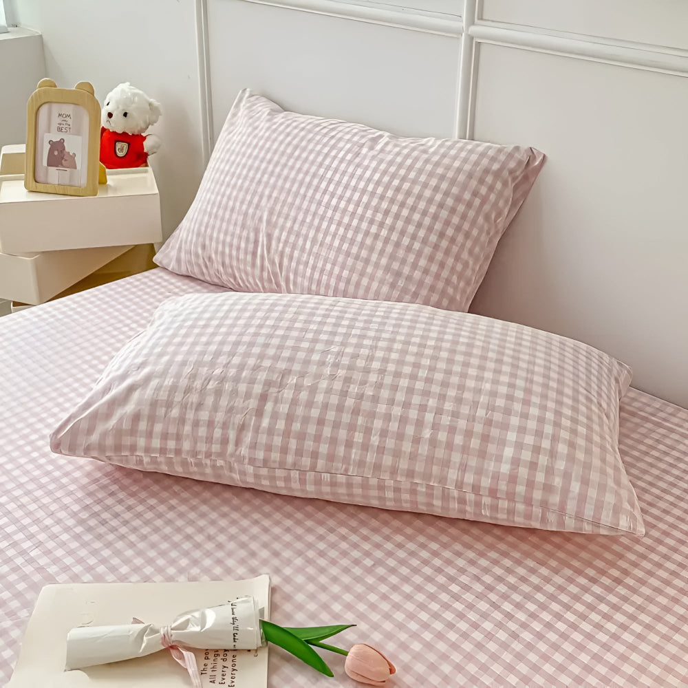 Checkered Microfibre Pillowcases with Closure, Set of 2 - product view 4