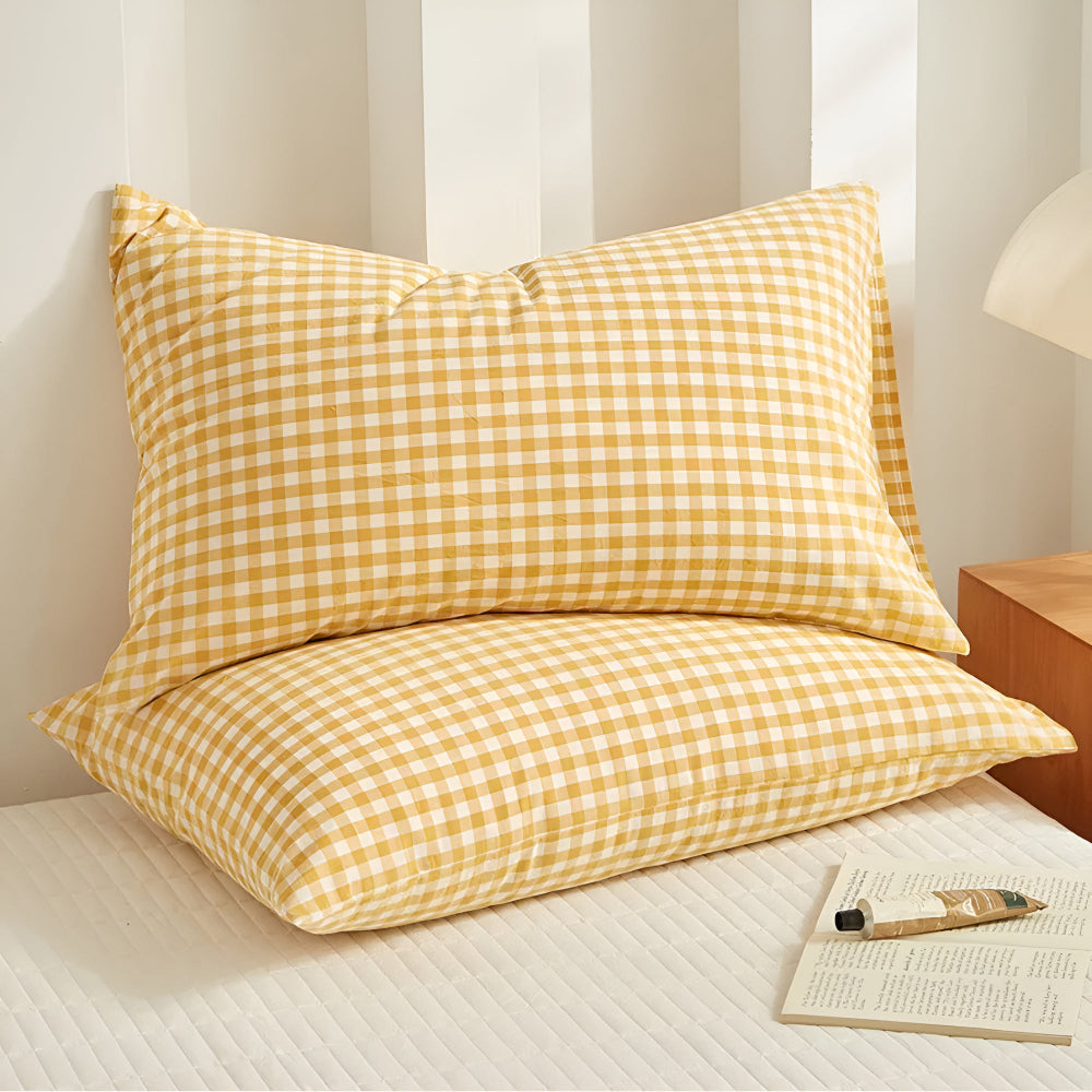Checkered Microfibre Pillowcases with Closure, Set of 2 - product view 1